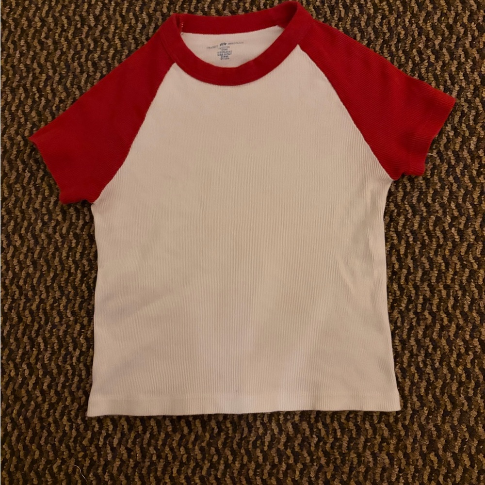 Brandy Melville Red and White Baby Tee